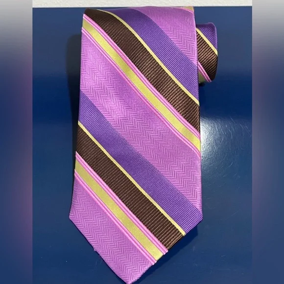 Robert Talbott Studio Stripe Silk Mens Tie Purple Green Pink Brown Necktie USA